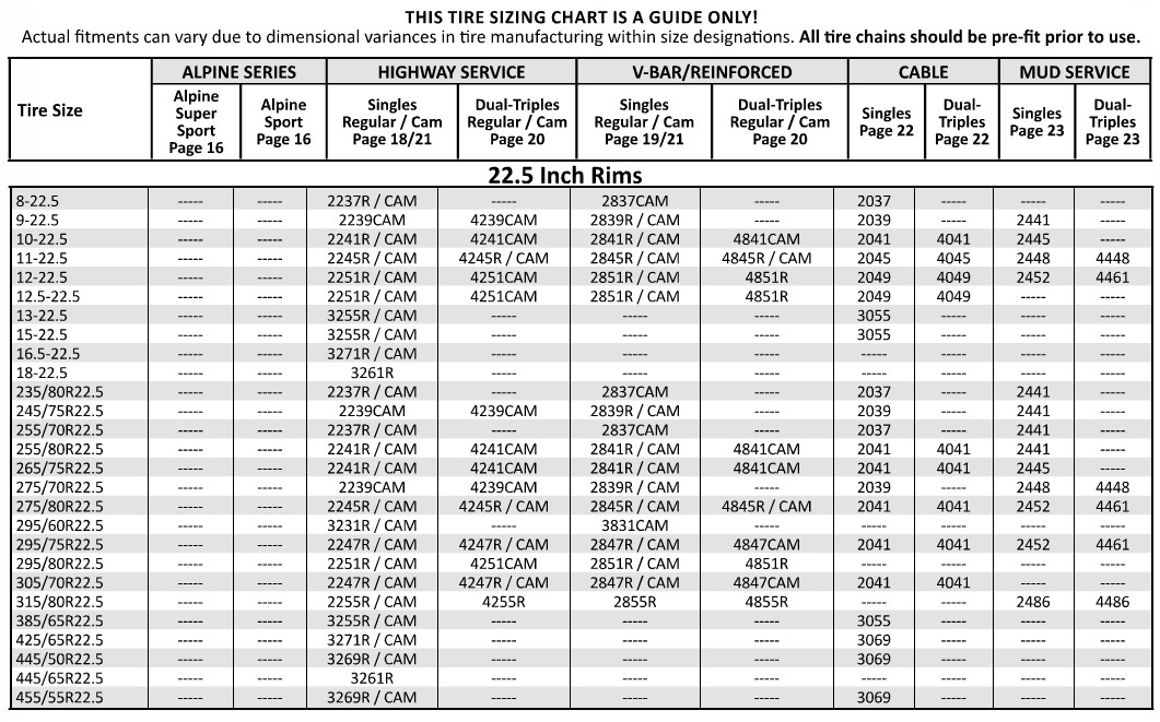 Laclede Tire Chain Chart