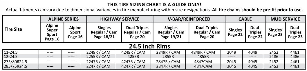 Laclede Tire Chain Size Chart