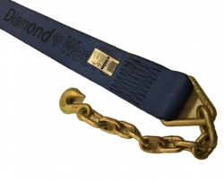 4" Winch Strap Diamond Weave w Chain Extension 3/8" G70 (Optional Lengths)