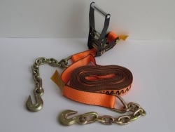 2" x 30' Cargo Strap Big Orange Ratchet Assembly with Chain-Grab Hooks