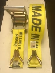Long Hay Truck Strap 4"x 85' Ratchet Assembly with Double J Wire Hooks