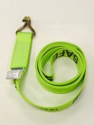 2" x 8' Hi-VIZ Green DIAMOND WEAVE Wheel Lift Strap with 8k Double-J Wire Hook