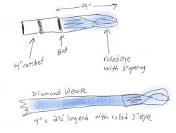 Oil Rig Safety Strap 4" x 20' rolled tapered eye on short end and long end