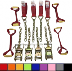 8 Point Kit of DIAMOND WEAVE Rollback / Flatbed Car Tie-Downs with Chain Tails (color options)