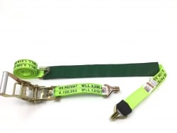 2" x 10' Hi-VIZ Green DIAMOND WEAVE Ratchet Wheel Strap with 2' Low Profile Grip Sleeve