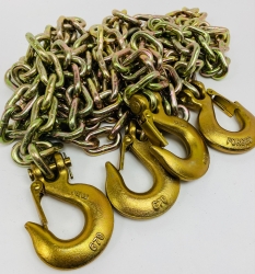 2 Pack of 3/8" x 10' G70 Safety Chains with Latched Slip Hooks and USPS Priority Shipping Included!