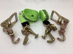 2 Pack of 10' Hi-VIZ Green DIAMOND WEAVE Frame Hook Straps with Swivel-J Ratchet Handles and USPS Priority Shipping Included!