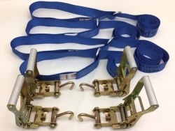 4 Pack of 10' Blue DIAMOND WEAVE Lasso Straps with Finger Hook Ratchet Handles and USPS Priority Shipping Included!