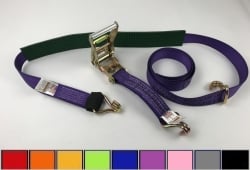 2" wide Diamond Weave Double-J Hook Ratchet Wheel Strap with 2' Low Pro Grip Sleeve - Color Options