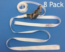 Made in USA 8 Pack of 1" X 15' White Tent Strap Ratchet Straps with Loop Ends