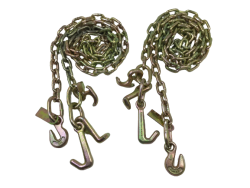 PAIR OF 5/16" x 10' G70 Auto Transport FLATBED Chain with RTJ Cluster Hooks+GRAB - USPS Priority Shipping Included!