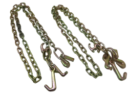 PAIR of 5/16" x 8' G70 Auto Transport FLATBED Chain with RTJ Cluster Hooks+GRAB INCLUDES USPS SHIPPING