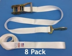 Made in USA 8 Pack of 2" X 14' White Tent Strap Ratchet Straps with Loop Ends