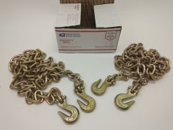 2 pack of 3/8 x 10 ft Grab Hook Grade 70 Chains 6600 lbs WLL USPS PRIORITY SHIPPING INCLUDED!