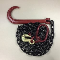 BIG RING Tow Recovery 3/8 X 10' Grade 80 Chain with 15" J hook and Clevis Grab