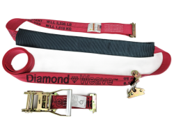 Ultimate Horizontal E-Track Wheel Strap-Low Pro with Ratchet RED DIAMOND WEAVE