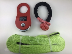 3"X20' Recovery Strap with 1/2 inch 12,000 lbs WLL Rope Shackle and 10 Ton Snatch Block Kit USPS Shipping Included