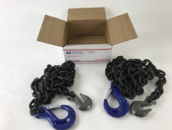 2 Pack of 1/2" x 10' G100 Heavy Equipment Chains with Grab / Slip Hooks and USPS Priority Shipping Included!