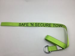 2" x 8' HI VIZ GREEN TECNIC Webbing Wheel Lift Lasso Strap with Steel D-Ring