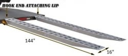 12' Loading Ramps (SINGLE 144" x 16" x 4.25") w Hook Top and Knife foot