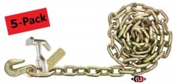 5 pack 5/16" x 8' G70 Auto Tie-Down Chain with TJ Combo and Grab Hooks