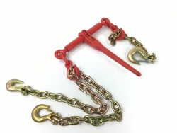 5/16 to 3/8 Ratchet Binder with 5ft and 1ft chain on each end with Grab Hook and 2 Peerless Safety Slip Hooks