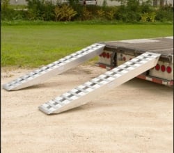 8 ft Long 23,000 Pound Aluminum Loading Ramps - (2) 24 inch Steel Skid Seats