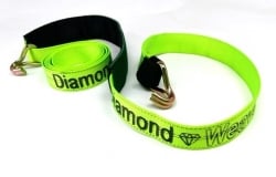 HI VIZ GREEN Diamond Weave 12 ft Low Profile Wheel Strap with Wire Hooks