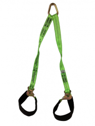 57" Diamond Weave Hi-Viz Green Webbing Towing V-Bridle Strap with Twisted Snap Hooks and Delta Rings